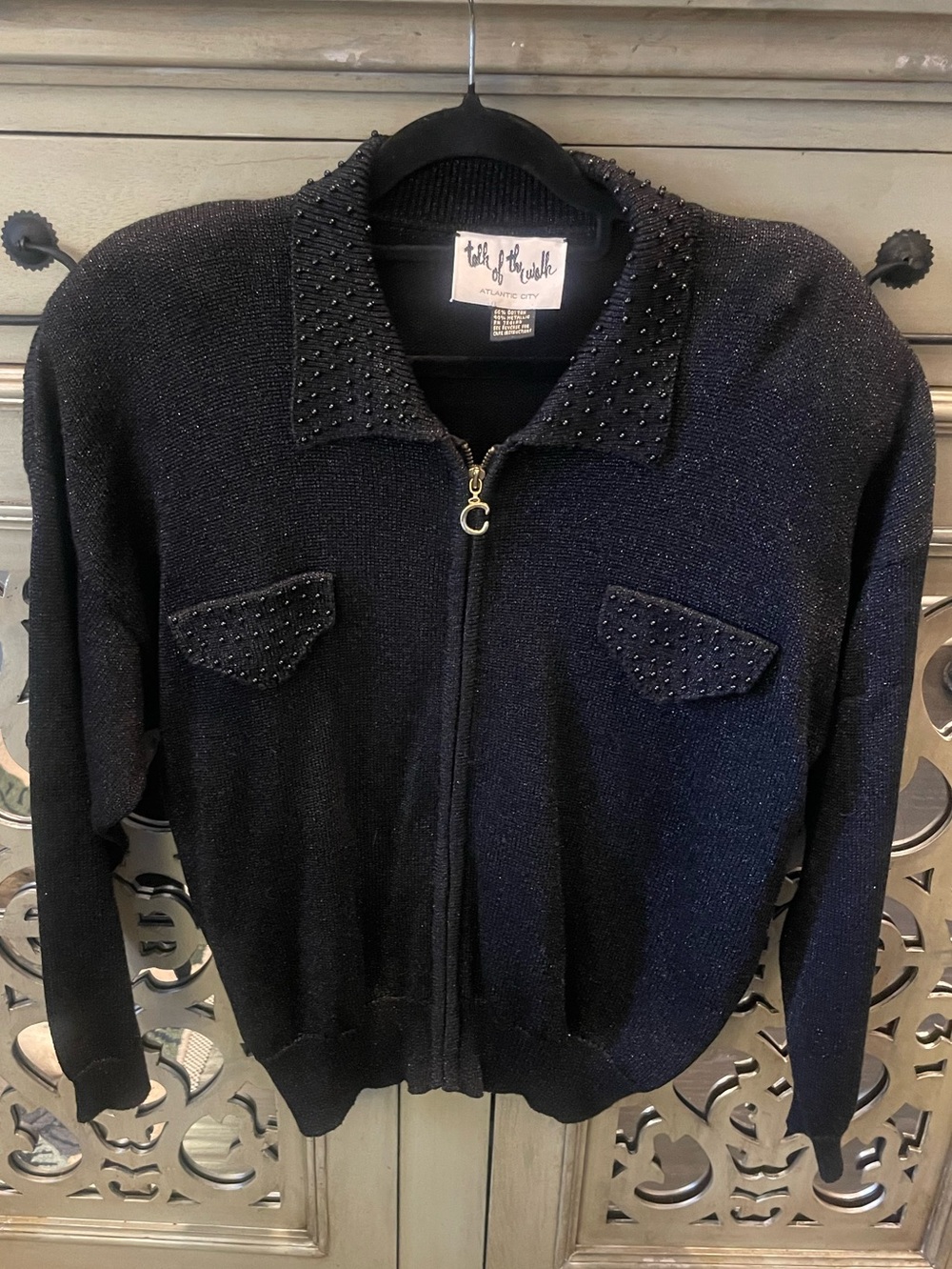 Talk of the Walk Black Zip-Front Men’s Sweater with Studded Collar